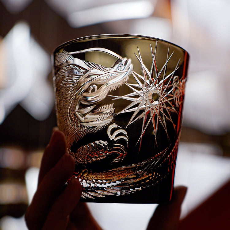 Edo Kiriko Handcrafted Soaring Dragon Whisky Glass – An Ascendant Myth in Crystal
