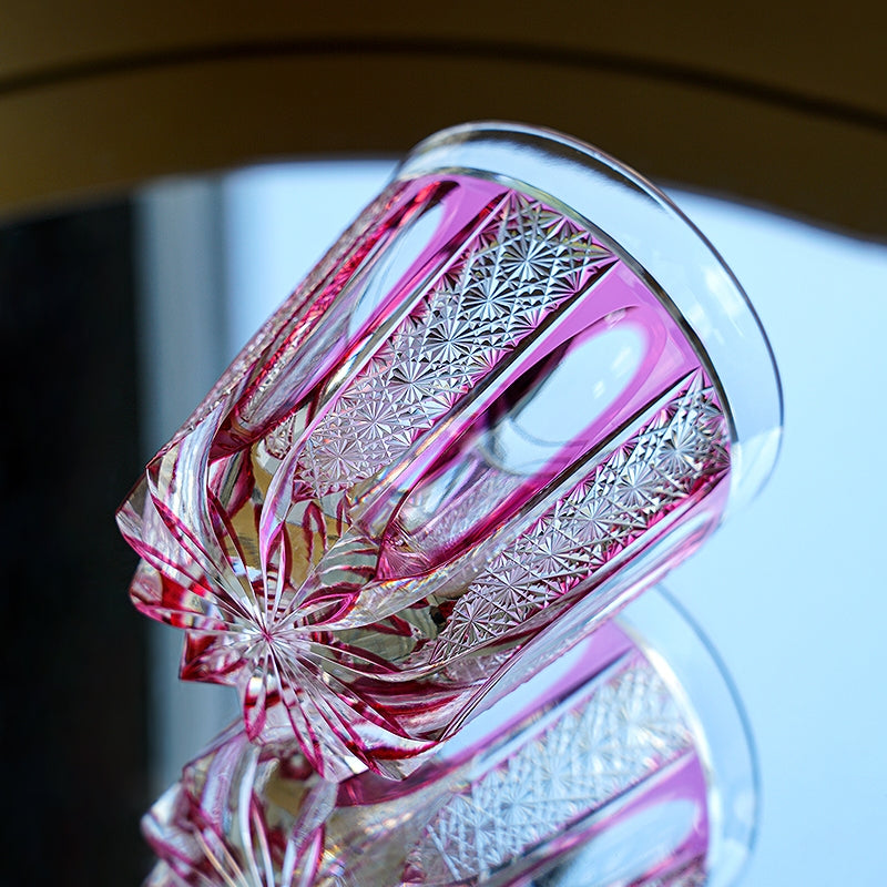 Edo Kiriko Handcrafted "Ruby Agave" Whisky Glass – A Desert Bloom of Fiery Brilliance