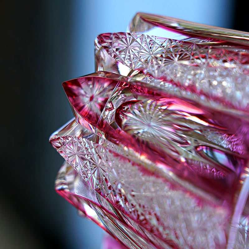 Edo Kiriko Handcrafted "Ruby Agave" Whisky Glass – A Desert Bloom of Fiery Brilliance