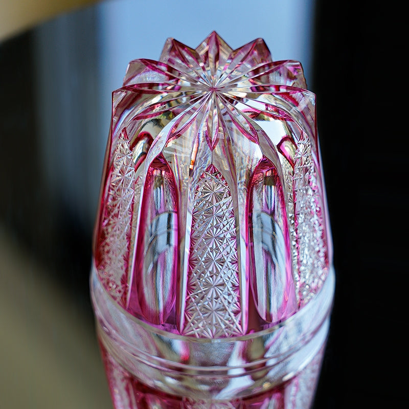 Edo Kiriko Handcrafted "Ruby Agave" Whisky Glass – A Desert Bloom of Fiery Brilliance