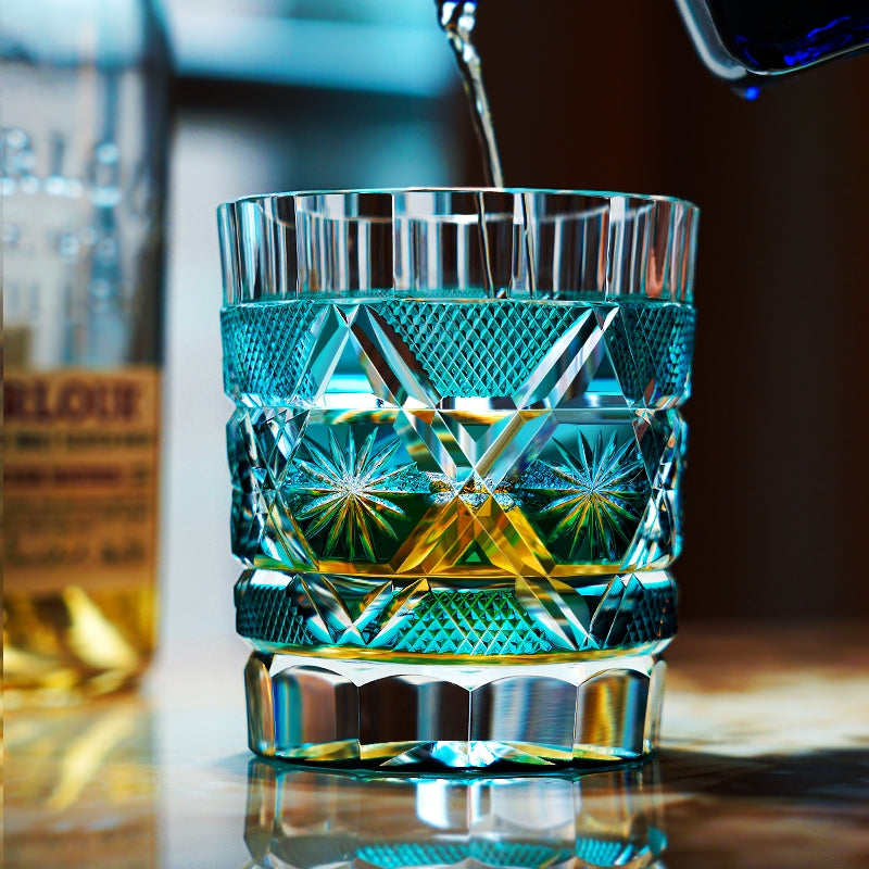 Edo Kiriko Handcrafted Kiku Suji Whisky Glass – A Radiant Stream of Imperial Elegance in Crystal