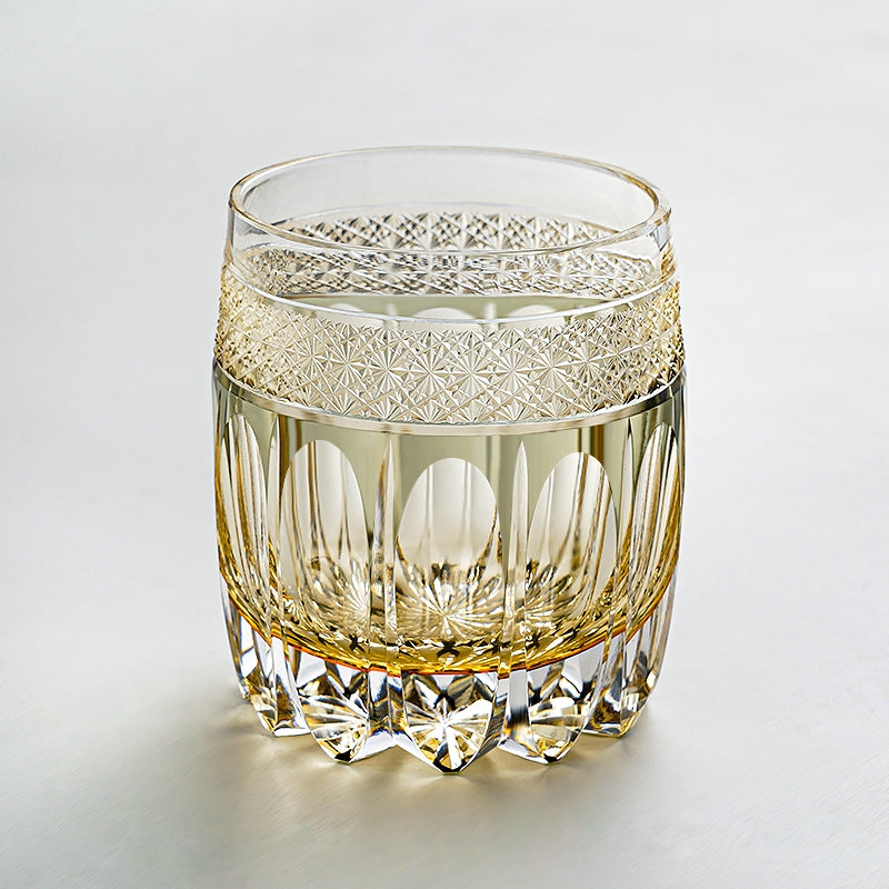 Edo Kiriko Handcrafted "Amber Celestial" Whisky Glass – A Golden Glow of Cosmic Grandeur