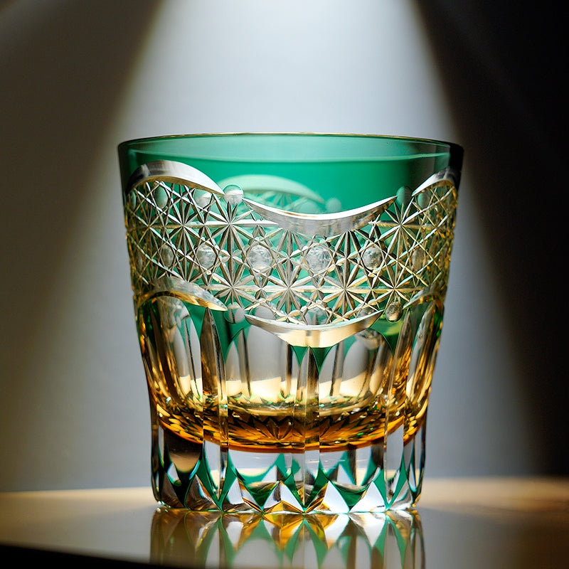 Edo Kiriko Handcrafted Emerald Prism Whisky Glass – A Gemstone Dream in Crystal