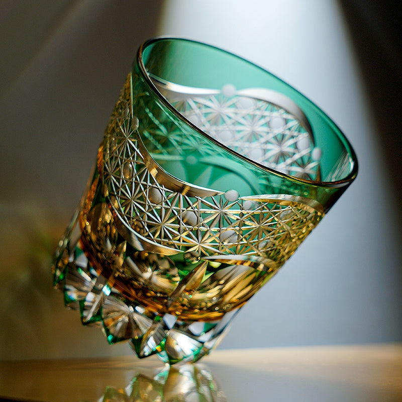 Edo Kiriko Handcrafted Emerald Prism Whisky Glass – A Gemstone Dream in Crystal