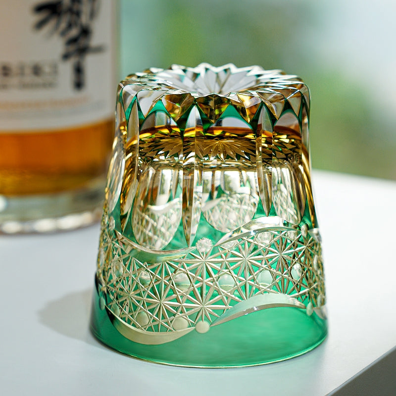 Edo Kiriko Handcrafted Emerald Prism Whisky Glass – A Gemstone Dream in Crystal