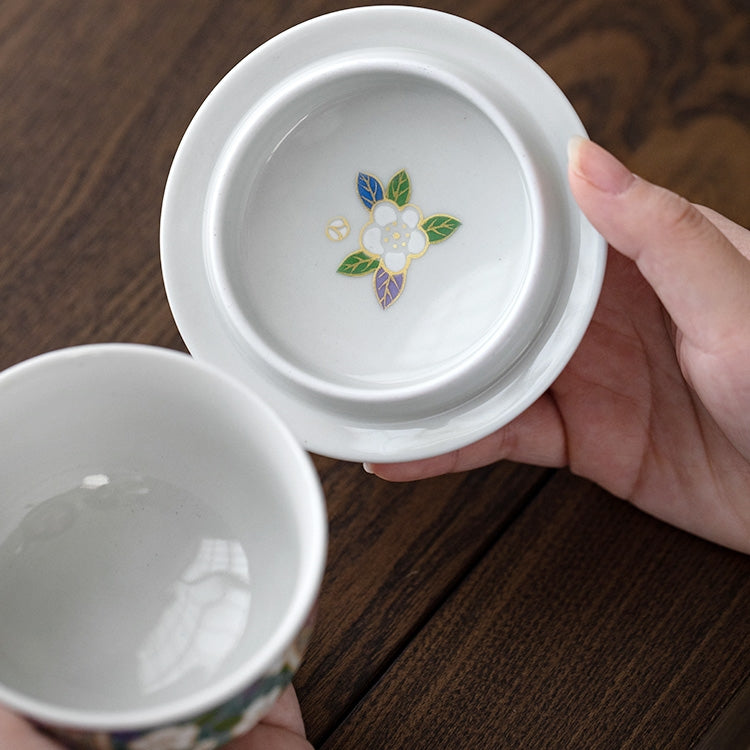 Authentic Japanese Arita-yaki Retro Style Hand-Applied Gold Decal Sancai Gaiwan
