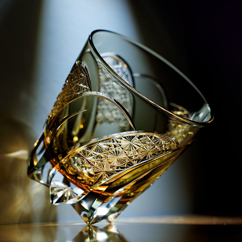 Edo Kiriko Handcrafted Shadow Luminary Whisky Glass – A Dance of Light and Depth in Crystal
