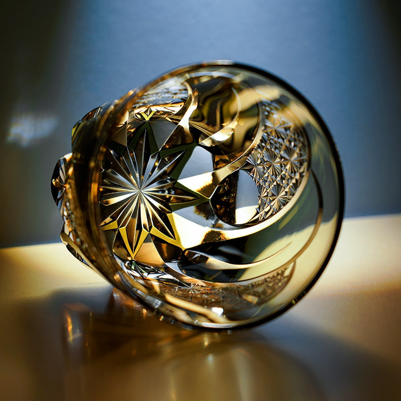 Edo Kiriko Handcrafted Shadow Luminary Whisky Glass – A Dance of Light and Depth in Crystal