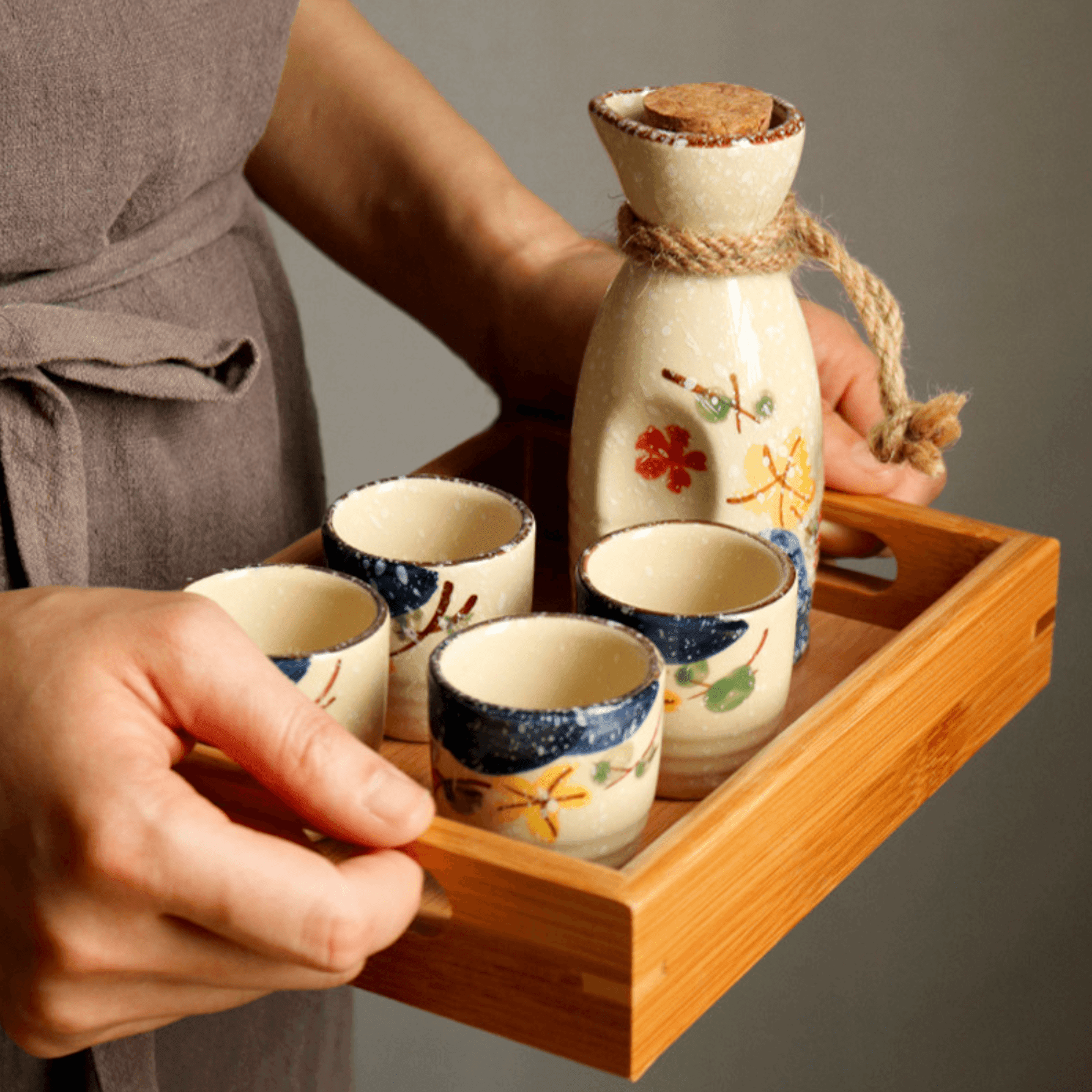 Japanese Sakura Sake Set | Ceramic Flagon & Cups