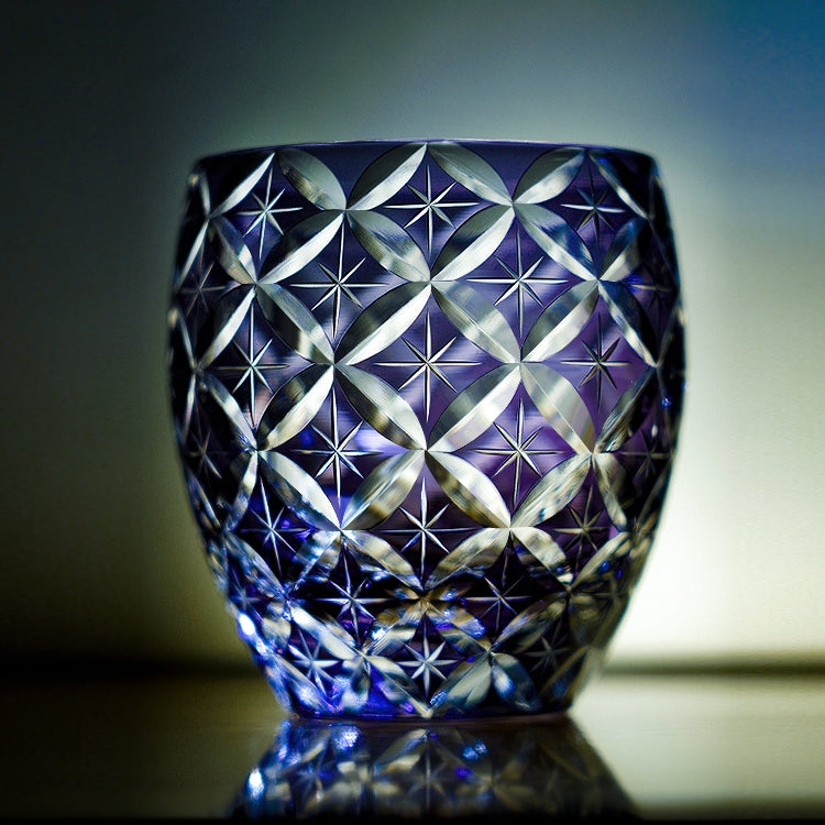 Edo Kiriko Handcrafted Violet Shippo Whisky Glass – A Kaleidoscope of Unending Harmony in Crystal