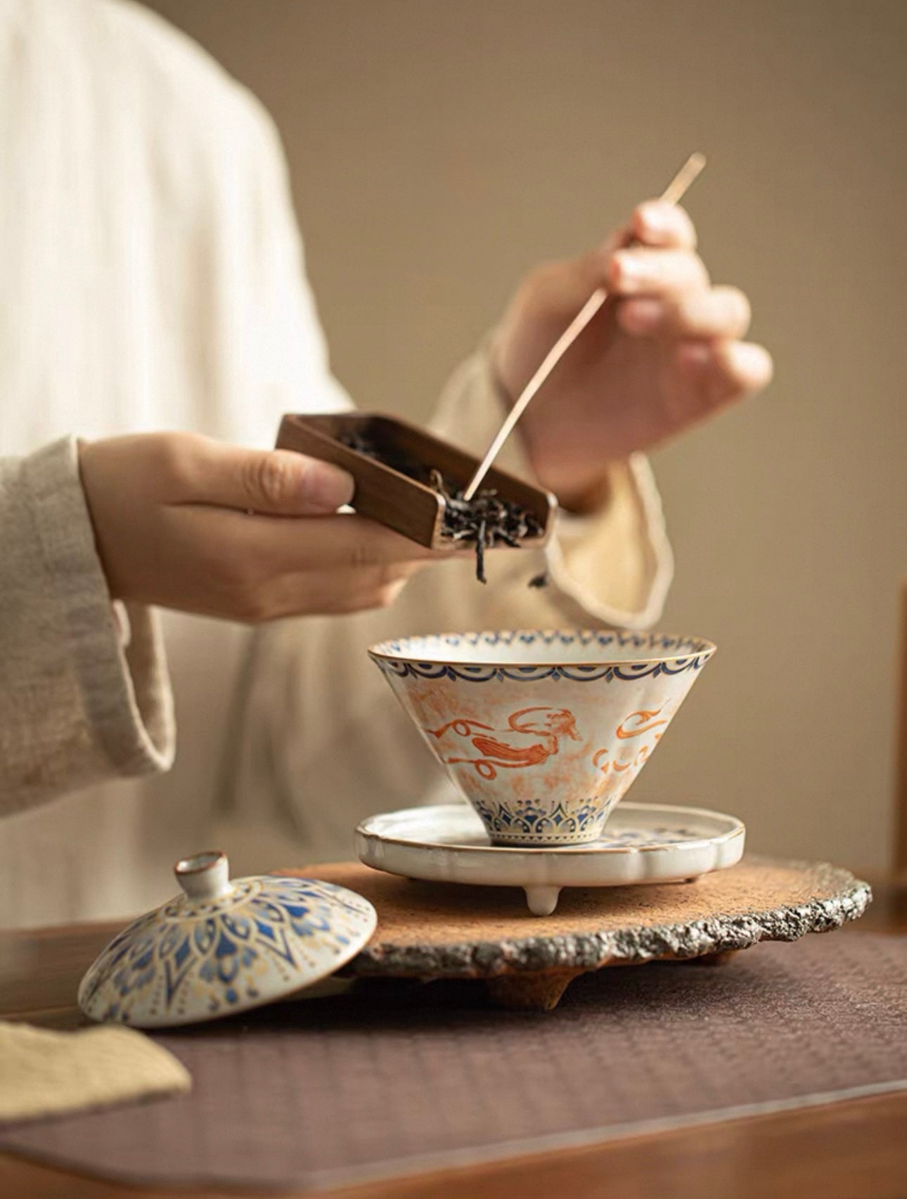 Imitation Song Ru Ware & Dunhuang Flying Apsara Douli Sancai Gaiwan