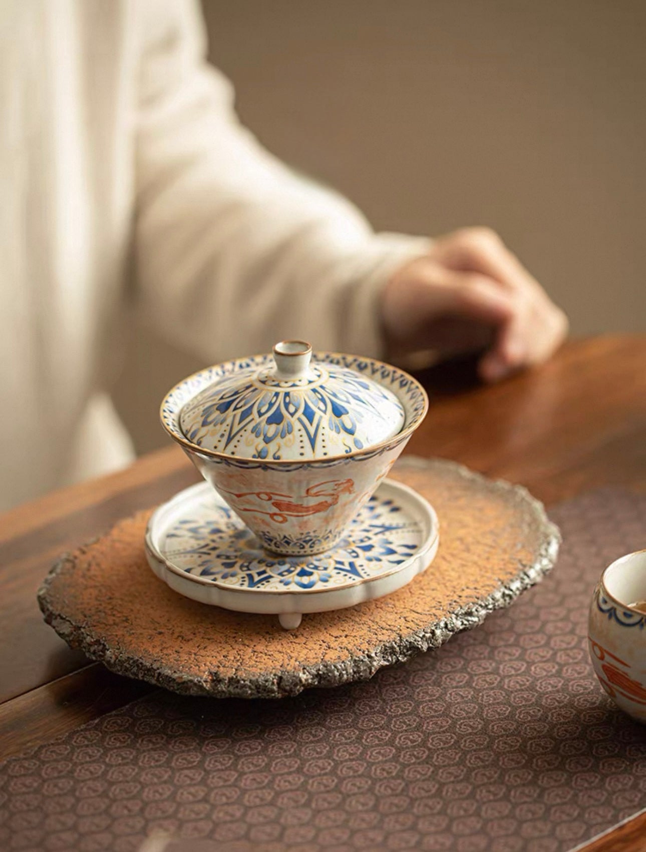 Imitation Song Ru Ware & Dunhuang Flying Apsara Douli Sancai Gaiwan