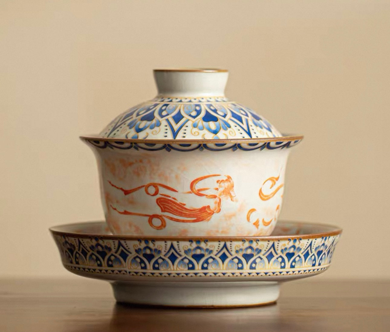 Imitation Song Ru Ware & Dunhuang Flying Apsara Douli Sancai Gaiwan