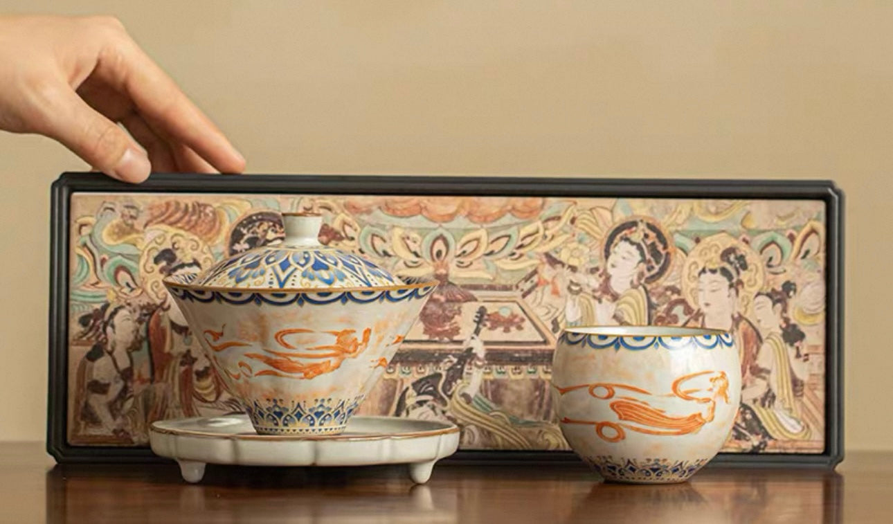 Imitation Song Ru Ware & Dunhuang Flying Apsara Douli Sancai Gaiwan