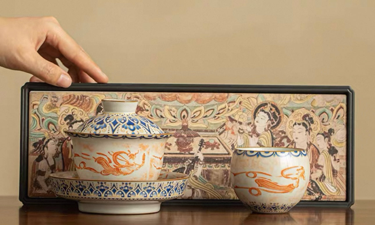 Imitation Song Ru Ware & Dunhuang Flying Apsara Douli Sancai Gaiwan