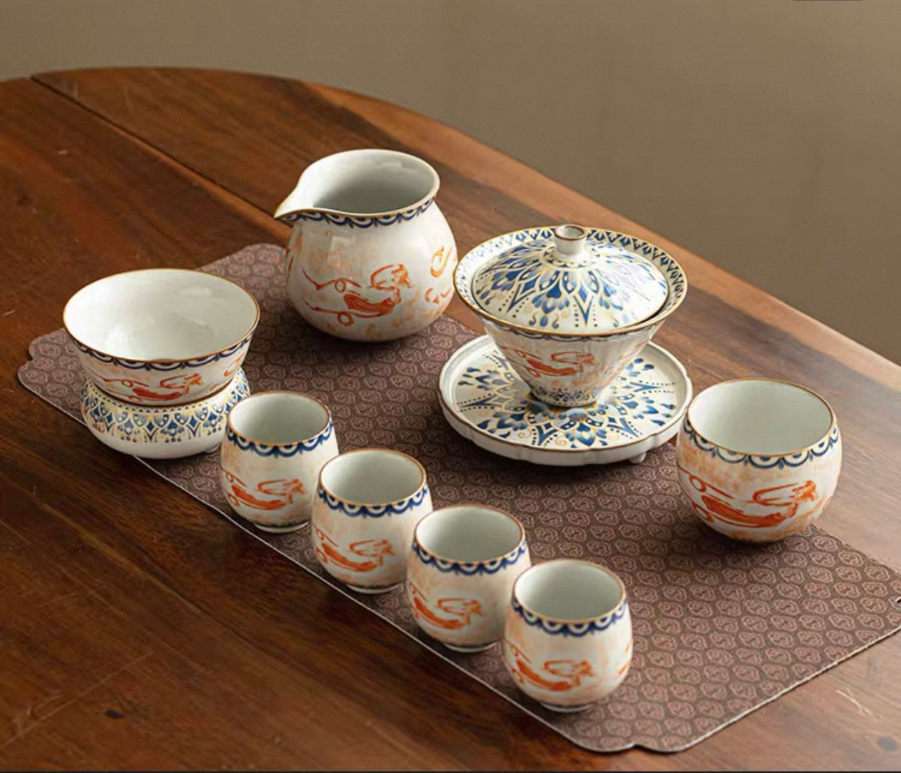 Imitation Song Ru Ware & Dunhuang Flying Apsara Douli Sancai Gaiwan