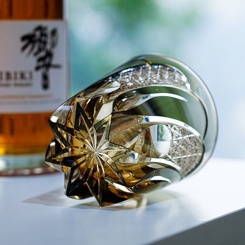 Edo Kiriko Handcrafted Shadow Luminary Whisky Glass – A Dance of Light and Depth in Crystal