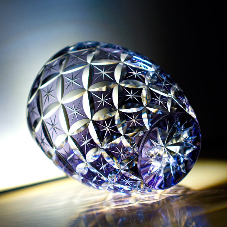 Edo Kiriko Handcrafted Violet Shippo Whisky Glass – A Kaleidoscope of Unending Harmony in Crystal