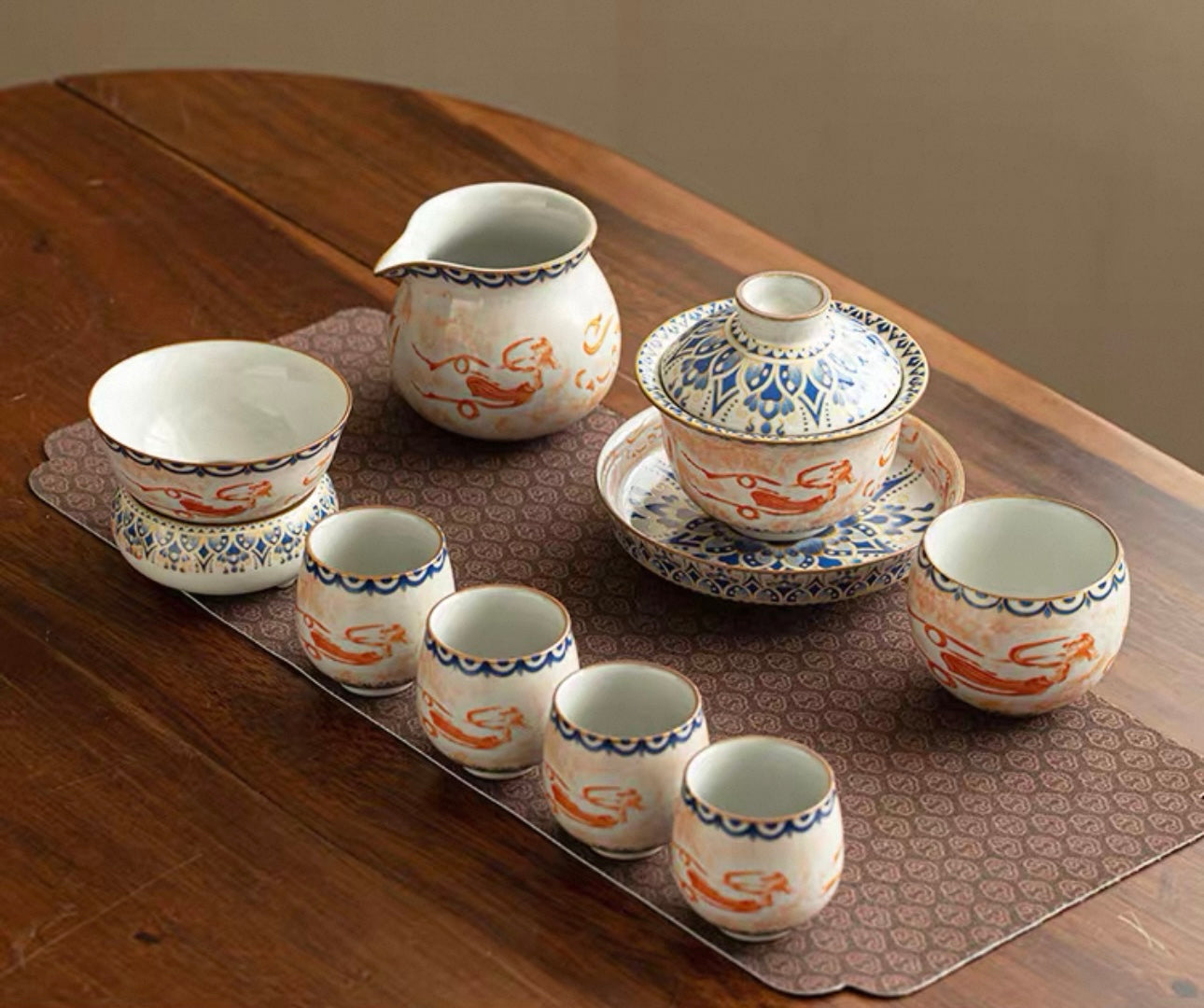 Imitation Song Ru Ware & Dunhuang Flying Apsara Douli Sancai Gaiwan