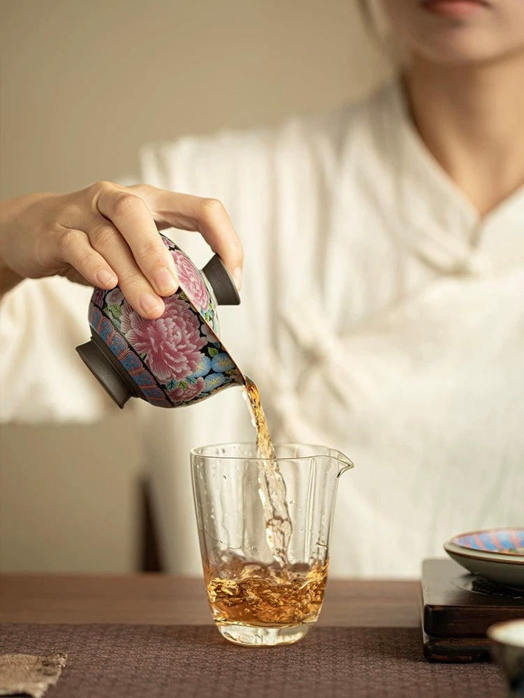 Imitation Song Ru Ware "Blooming Prosperity" Yuanbao Sancai Floating Gaiwan