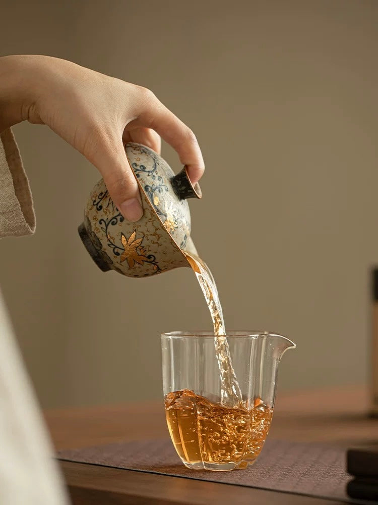 Hand-Painted Blue & White "Intertwining Lotus" Flint-Red Sancai Gaiwan