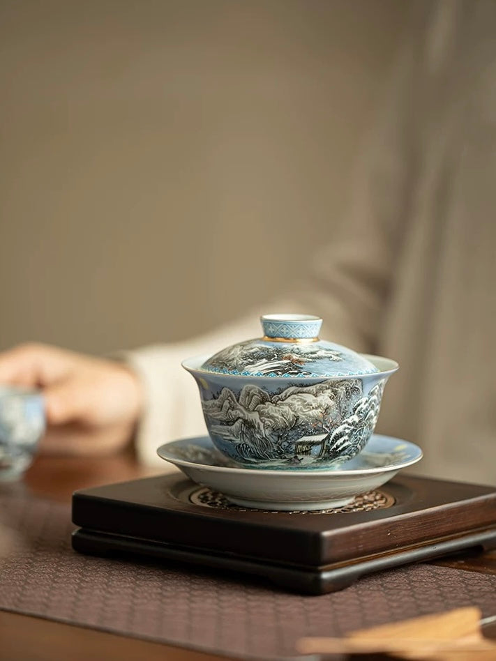 Enamelware "Winter Snow Scene" Anti-Scald Sancai Gaiwan