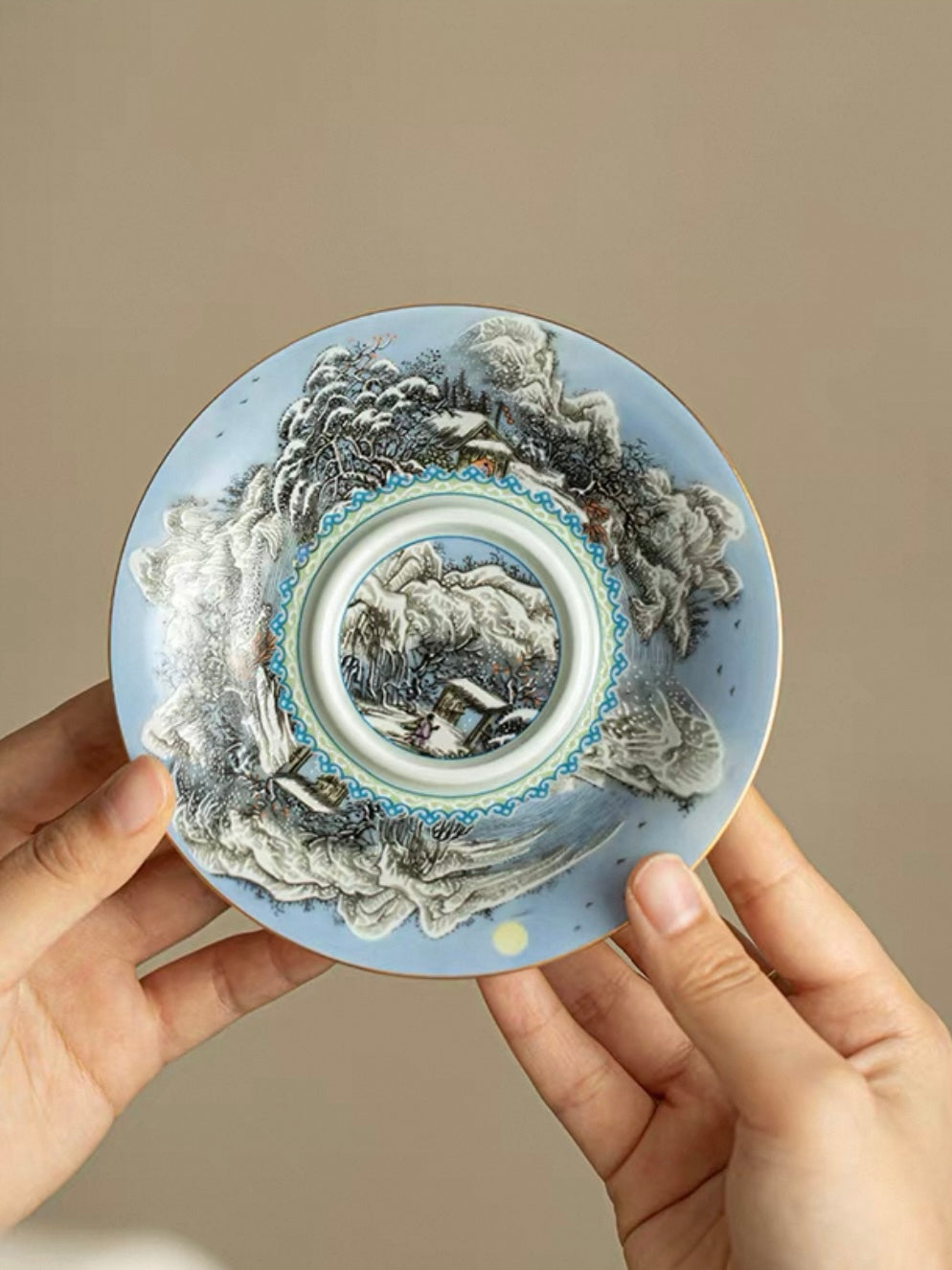 Enamelware "Winter Snow Scene" Anti-Scald Sancai Gaiwan