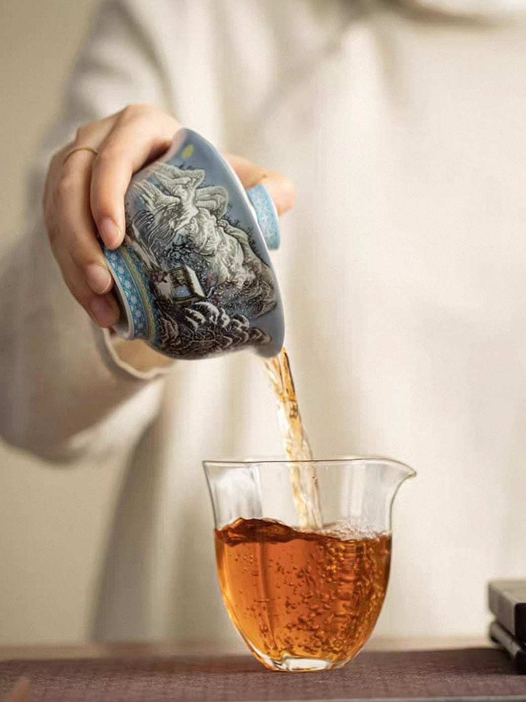 Enamelware "Winter Snow Scene" Anti-Scald Sancai Gaiwan