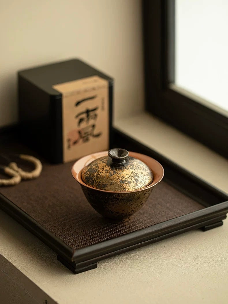 Shino-Style Gilded "Green Grain" Two-Piece Gaiwan