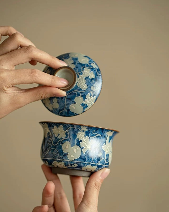 Imitation Song Ru Ware & Yuan Blue-White "Floating" Sancai Gaiwan