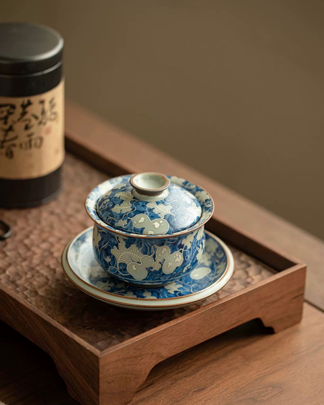 Imitation Song Ru Ware & Yuan Blue-White "Floating" Sancai Gaiwan