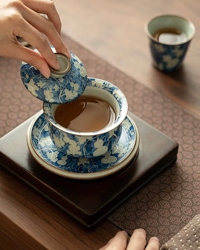 Imitation Song Ru Ware & Yuan Blue-White "Floating" Sancai Gaiwan