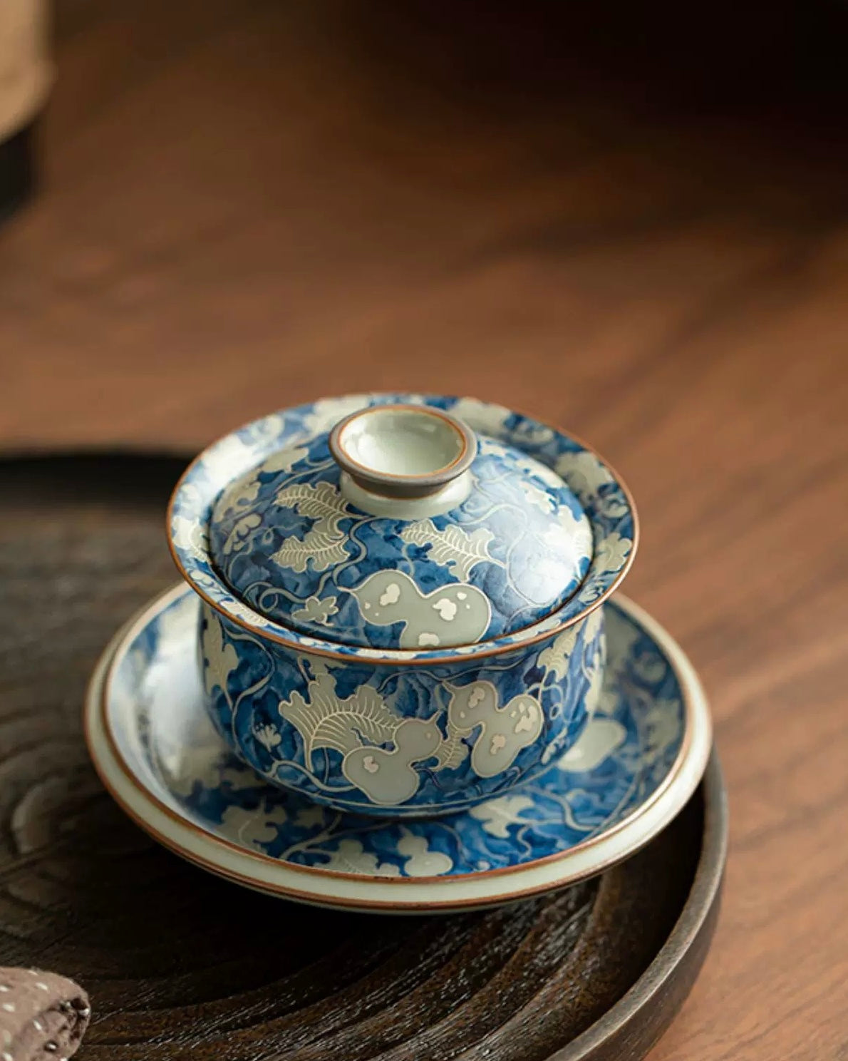 Imitation Song Ru Ware & Yuan Blue-White "Floating" Sancai Gaiwan