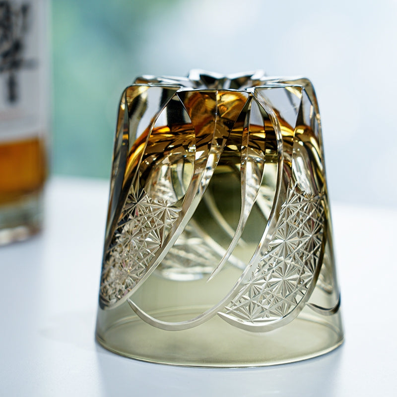 Edo Kiriko Handcrafted Shadow Luminary Whisky Glass – A Dance of Light and Depth in Crystal