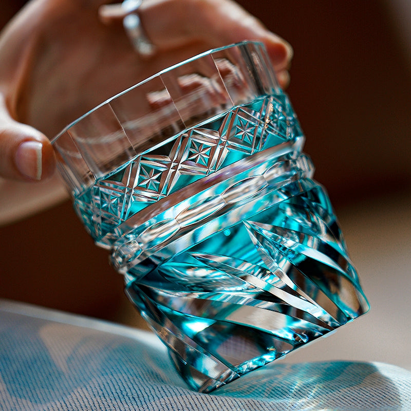 Edo Kiriko Handcrafted Aozora Kaze Whisky Glass – A Breeze of Serenity in Crystal