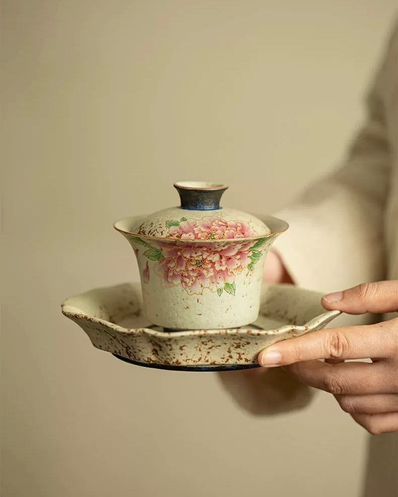 "Golden Thread Peony" Flint-Red Sancai Gaiwan