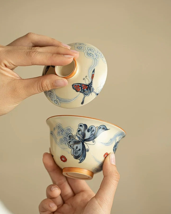 Ru Ware "Auspicious Clouds & Dancing Butterflies" Floating Gaiwan