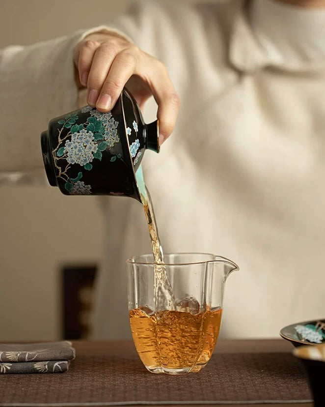 Black Glaze "Midnight Hydrangea" Sancai Gaiwan