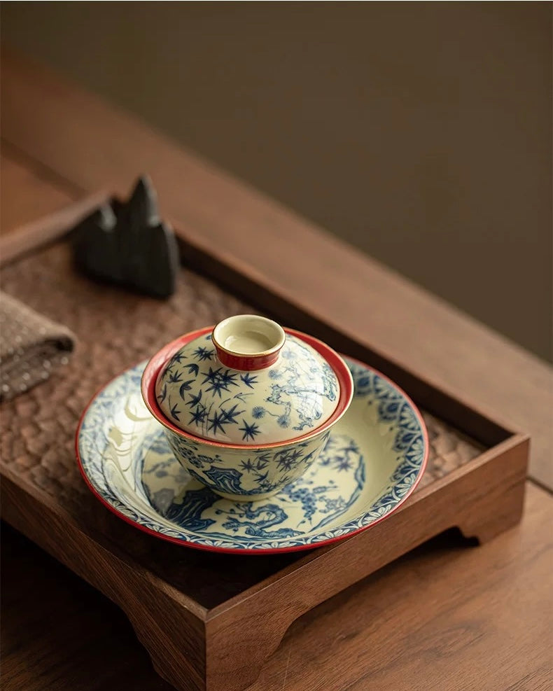 Palace Wall Red "Three Friends of Winter" Sancai Gaiwan