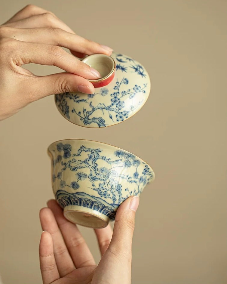Palace Wall Red "Three Friends of Winter" Sancai Gaiwan
