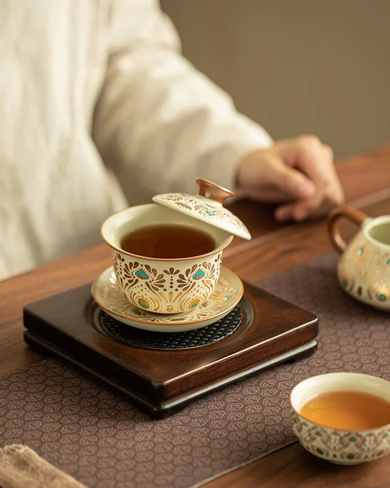 Ru Ware "Dunhuang Phoenix Feather" Sancai Gaiwan