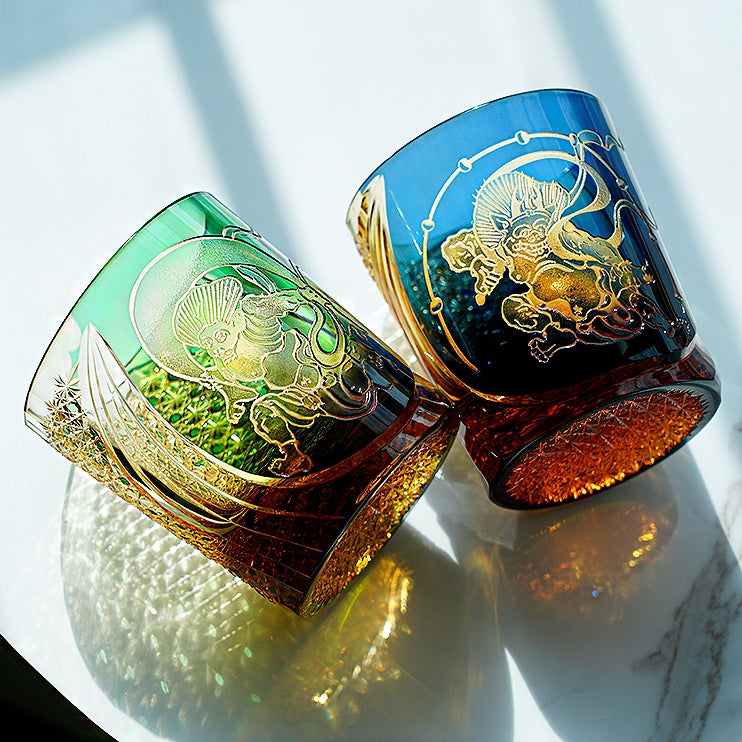 Edo Kiriko Handcrafted Raijin Whisky Glass – A Thunderous Elegance in Crystal