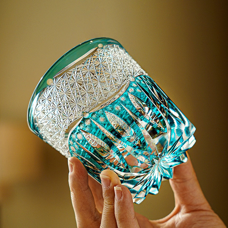 Edo Kiriko Handcrafted Aokiku Whisky Glass – A Verdant Bloom of Imperial Elegance in Crystal