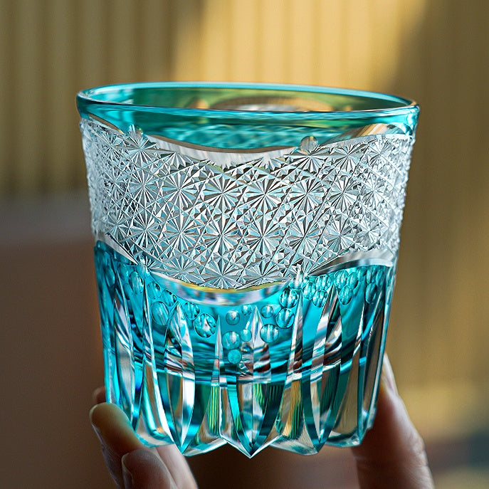 Edo Kiriko Handcrafted Aokiku Whisky Glass – A Verdant Bloom of Imperial Elegance in Crystal
