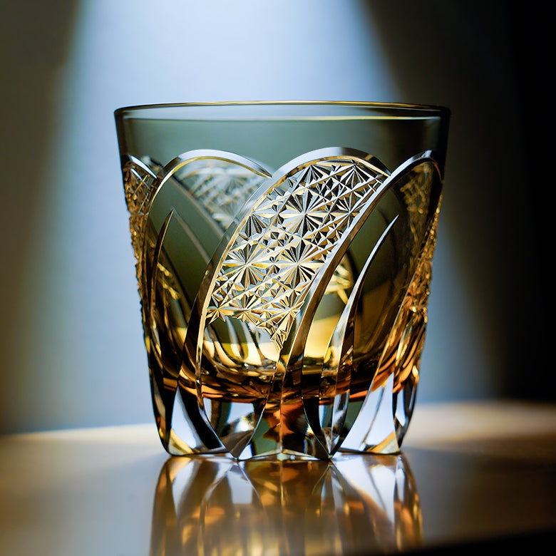 Edo Kiriko Handcrafted Shadow Luminary Whisky Glass – A Dance of Light and Depth in Crystal