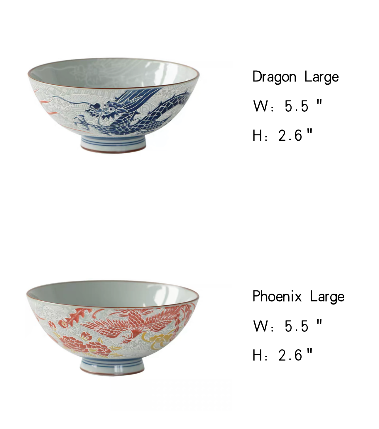 Handmade Japanese Mino Yaki Rice Bowl: Dragon & Phoenix Design