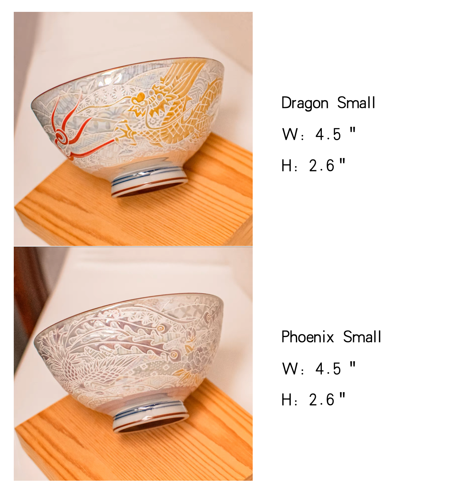 Handmade Japanese Mino Yaki Rice Bowl: Dragon & Phoenix Design