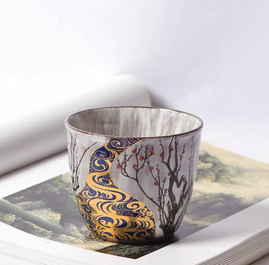 Authentic Kutani Ware Ceramic Sake Cups, Handcrafted