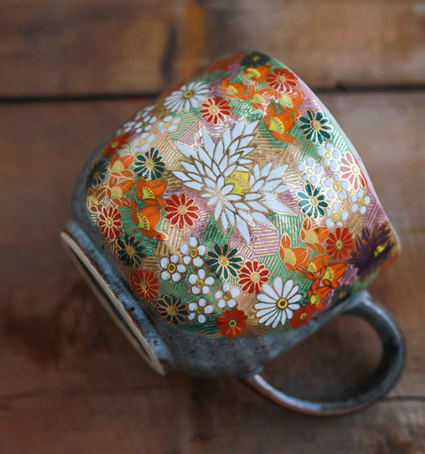 Exquisite Kutani Ware Gold Floral Ceramic Coffee Mug/Teacup