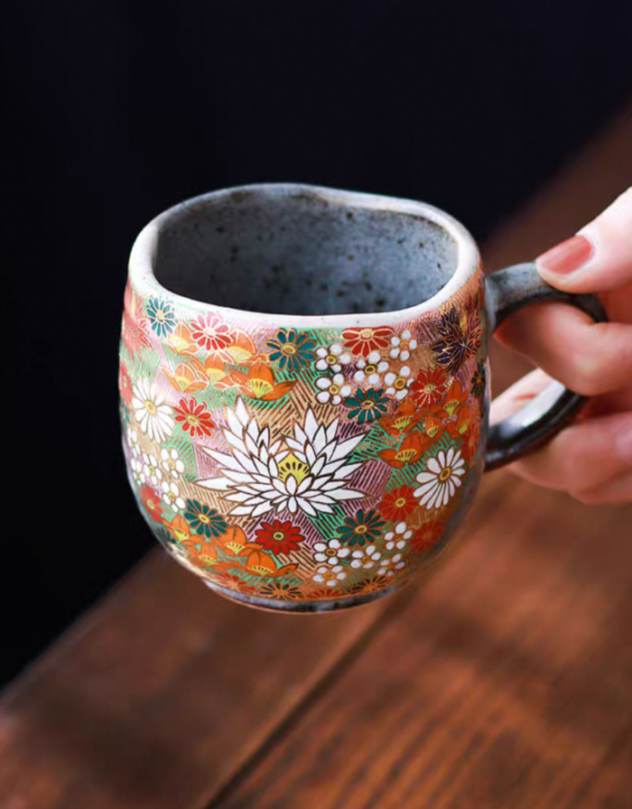 Exquisite Kutani Ware Gold Floral Ceramic Coffee Mug/Teacup